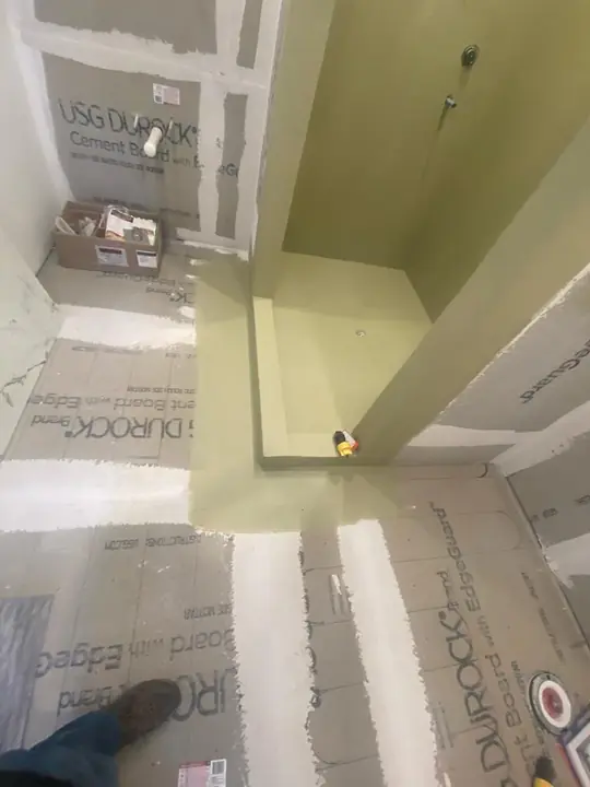 Shower waterproofed with membrane before any tile goes on